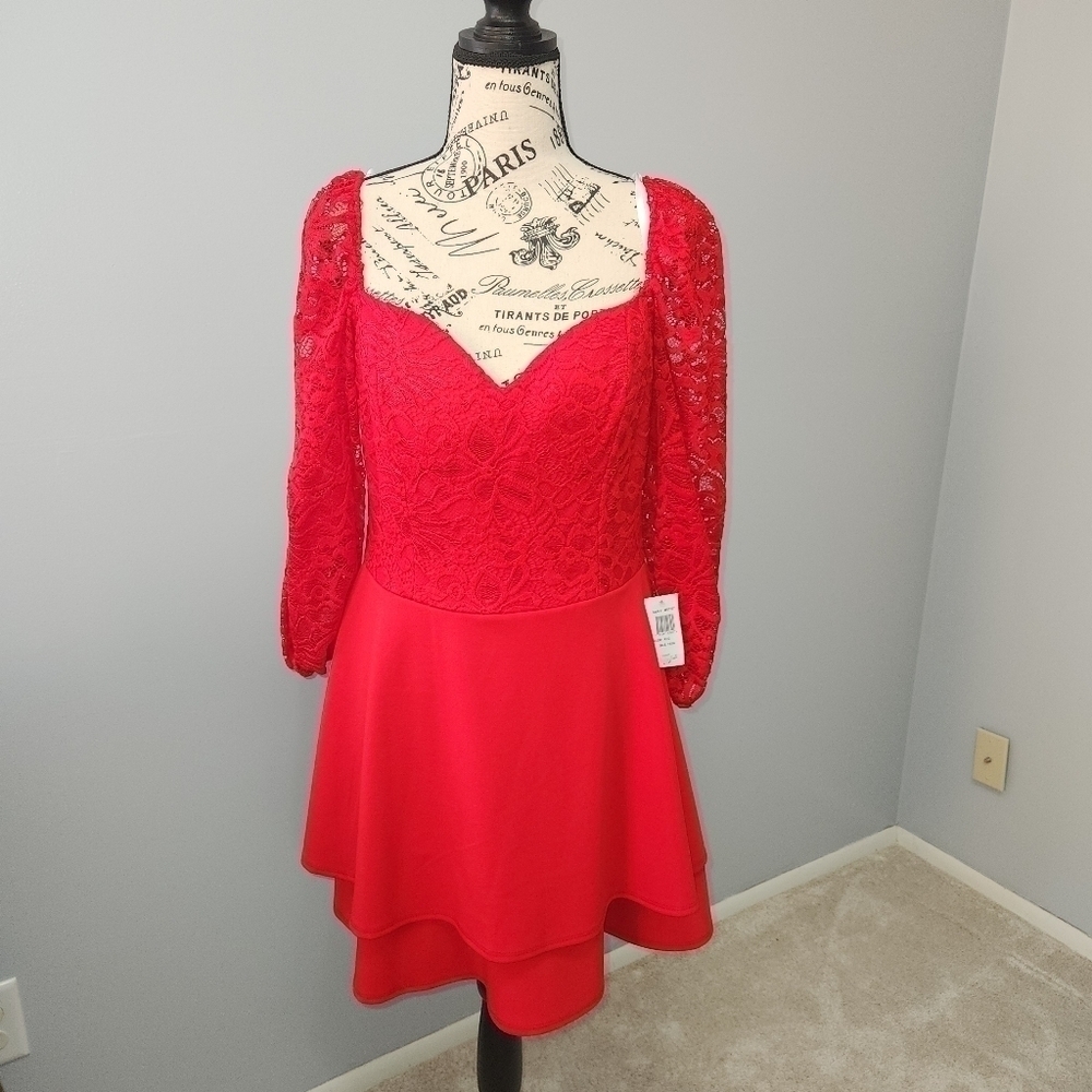 B. Darlin NWT Fit & Flare Lace Dress Size 15/16 Juniors Red - Picture 3 of 11